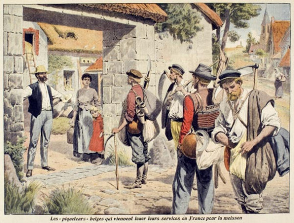 Les piqueteurs belges qui viennent louer leur service en France, Le Petit Journal, 1908 © © EPPPD-MNHI